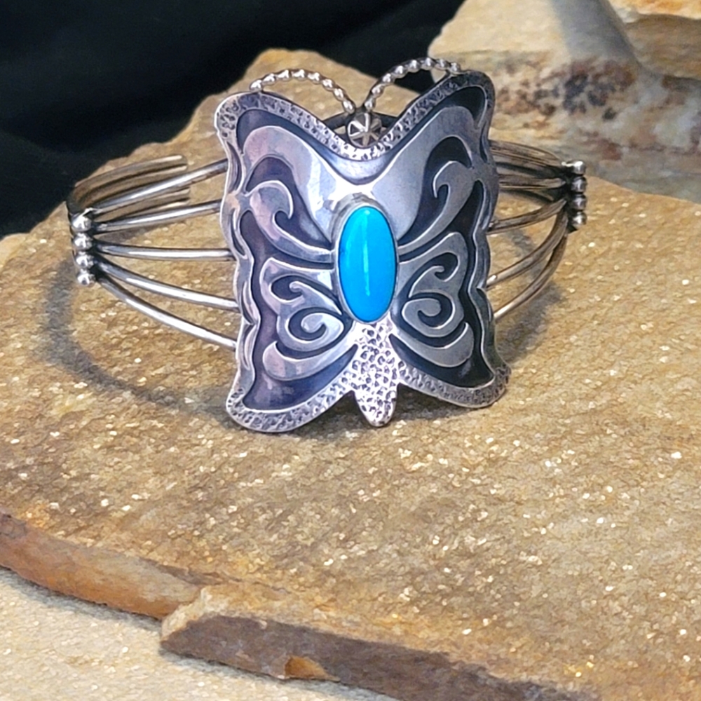 Sterling Silver Turquoise Butterfly Cuff